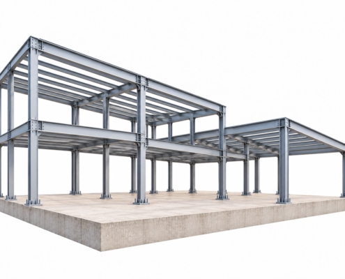 Rendering illustrativo di una struttura portante in acciaio dalla presentazione di Carpenterie Sanvito